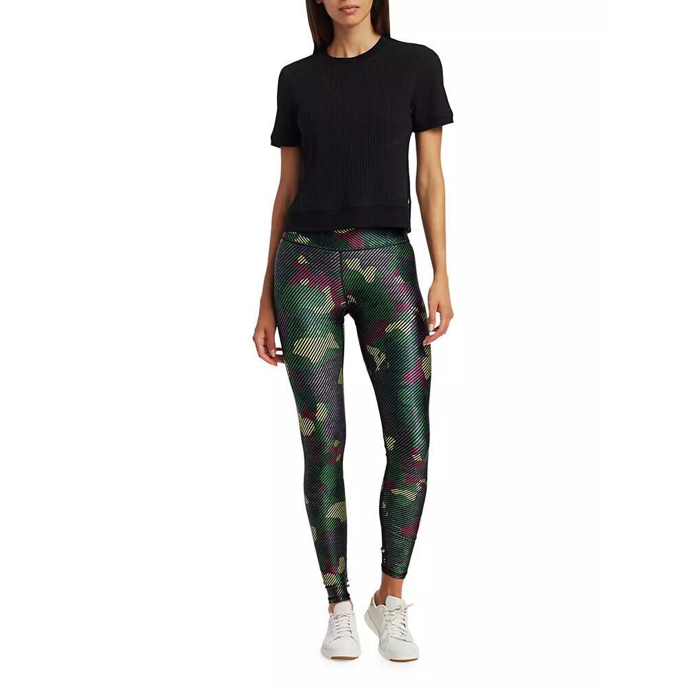 TEREZ Girls Green Striped Camo Print High-Rise Leggings Size Large